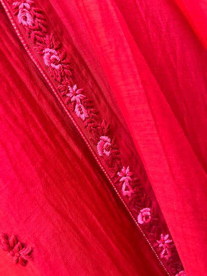 Red Chikankari kurta set