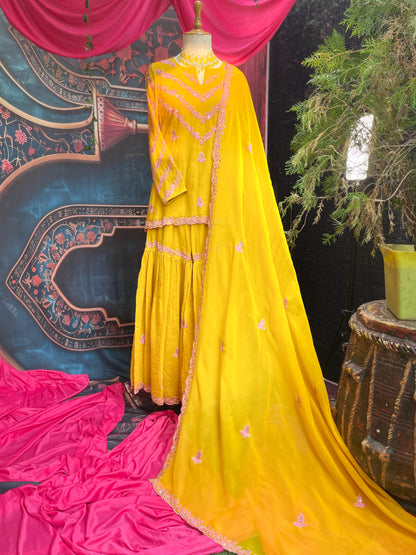 Mustard Yellow Garara Set with Organza Dupatta