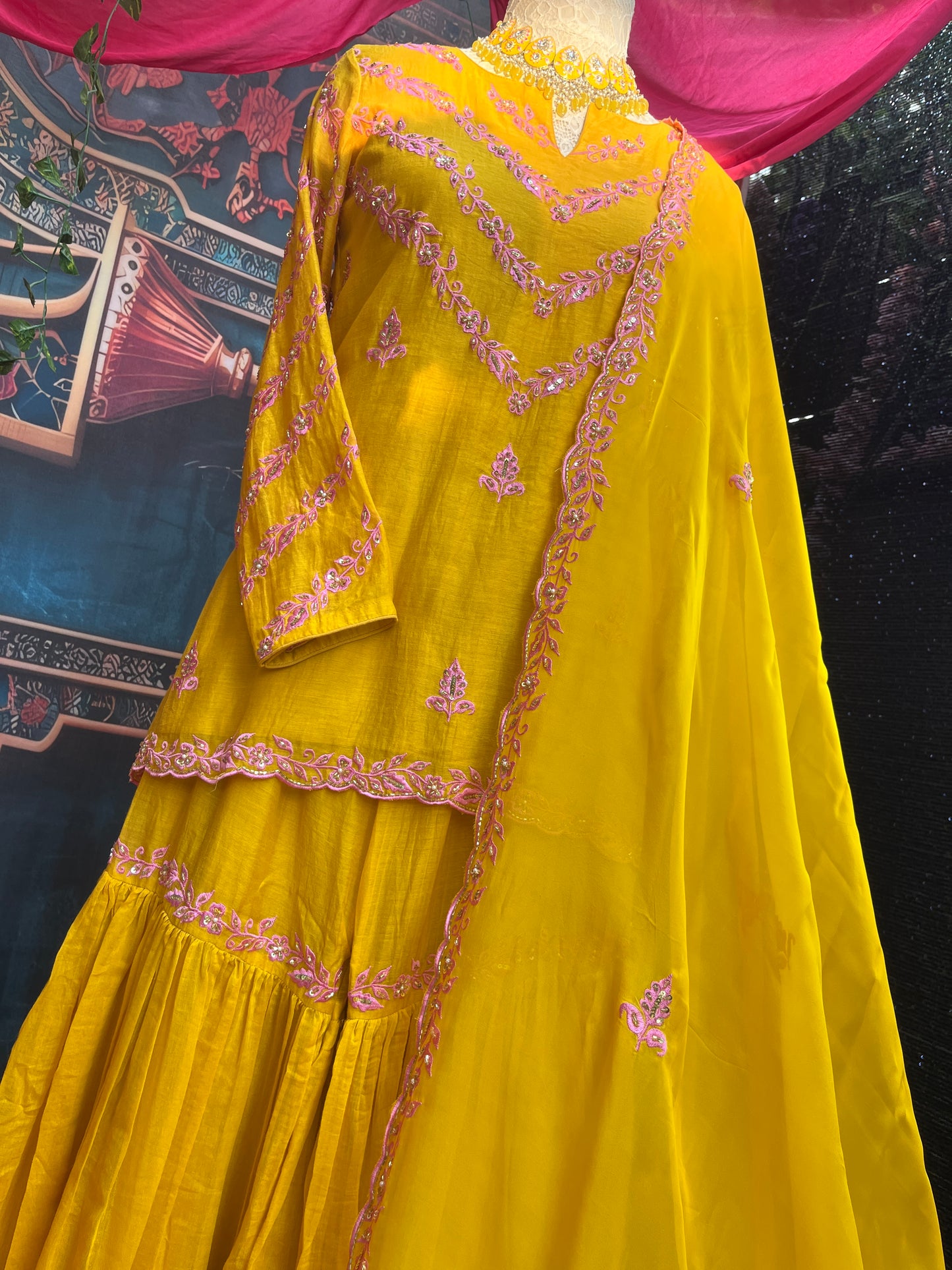 Mustard Yellow Garara Set with Organza Dupatta