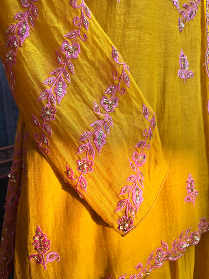 Mustard Yellow Garara Set with Organza Dupatta