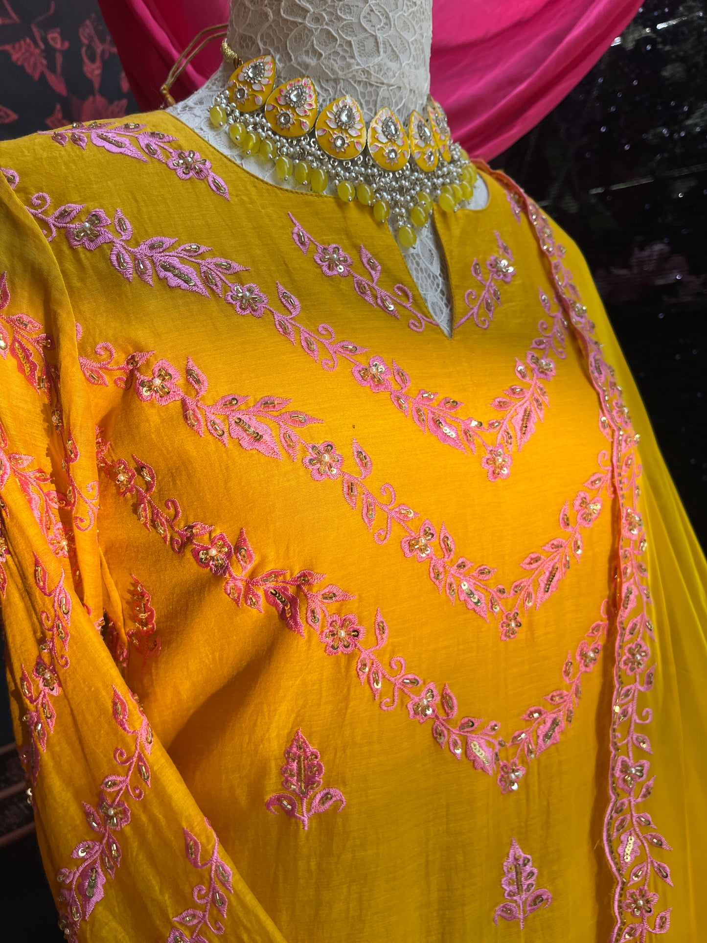 Mustard Yellow Garara Set with Organza Dupatta