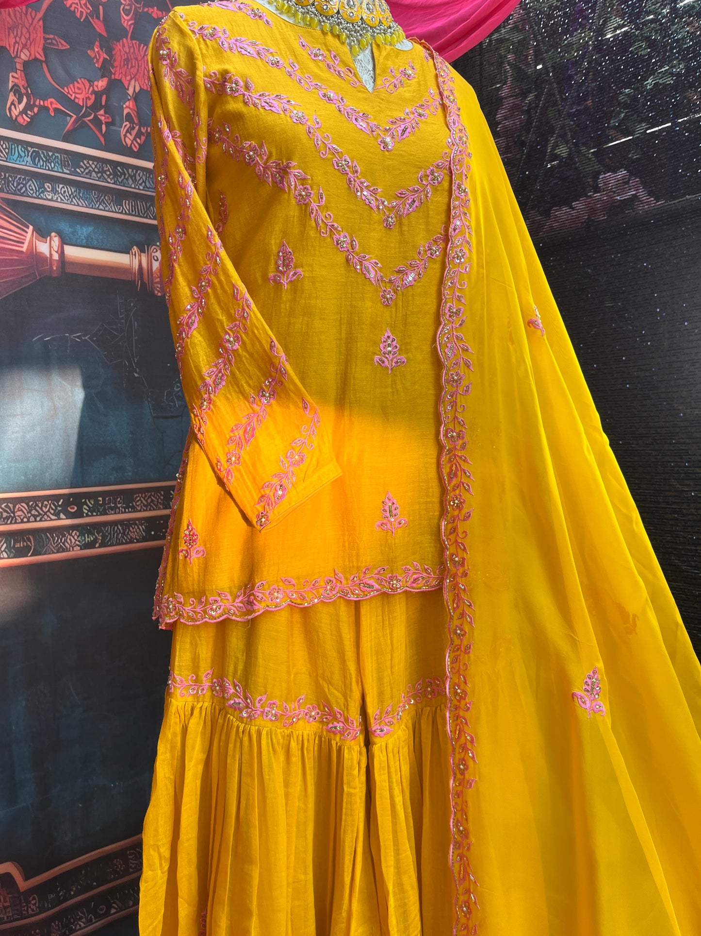 Mustard Yellow Garara Set with Organza Dupatta