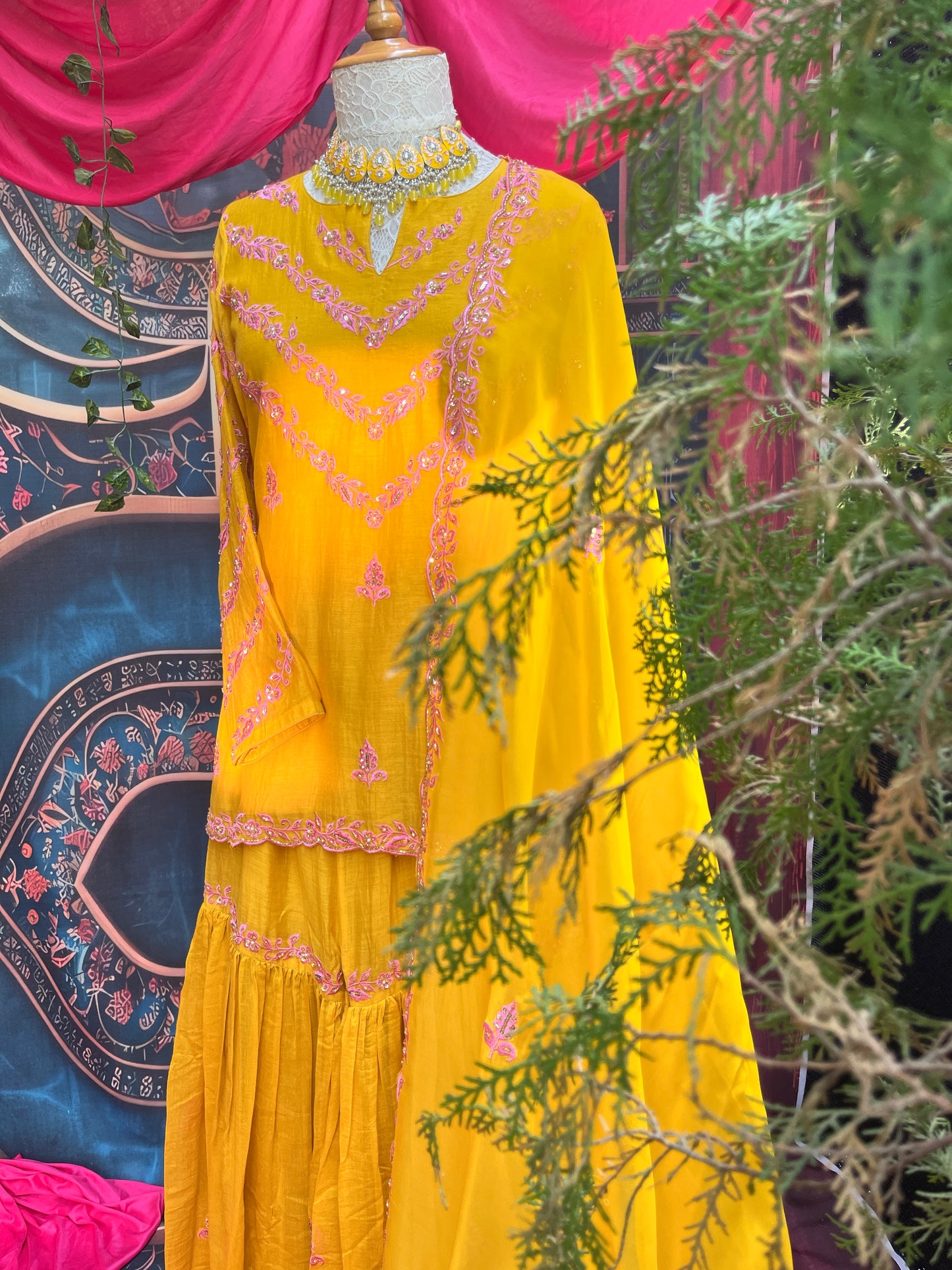 Mustard Yellow Garara Set with Organza Dupatta