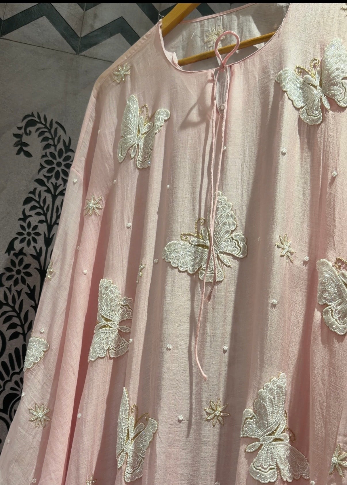 Ensemble Kurta Mulmul Rose Poudré Éthéré Flutter