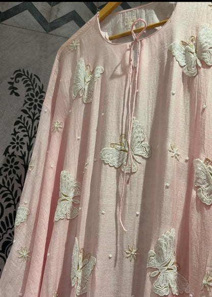 Ensemble Kurta Mulmul Rose Poudré Éthéré Flutter