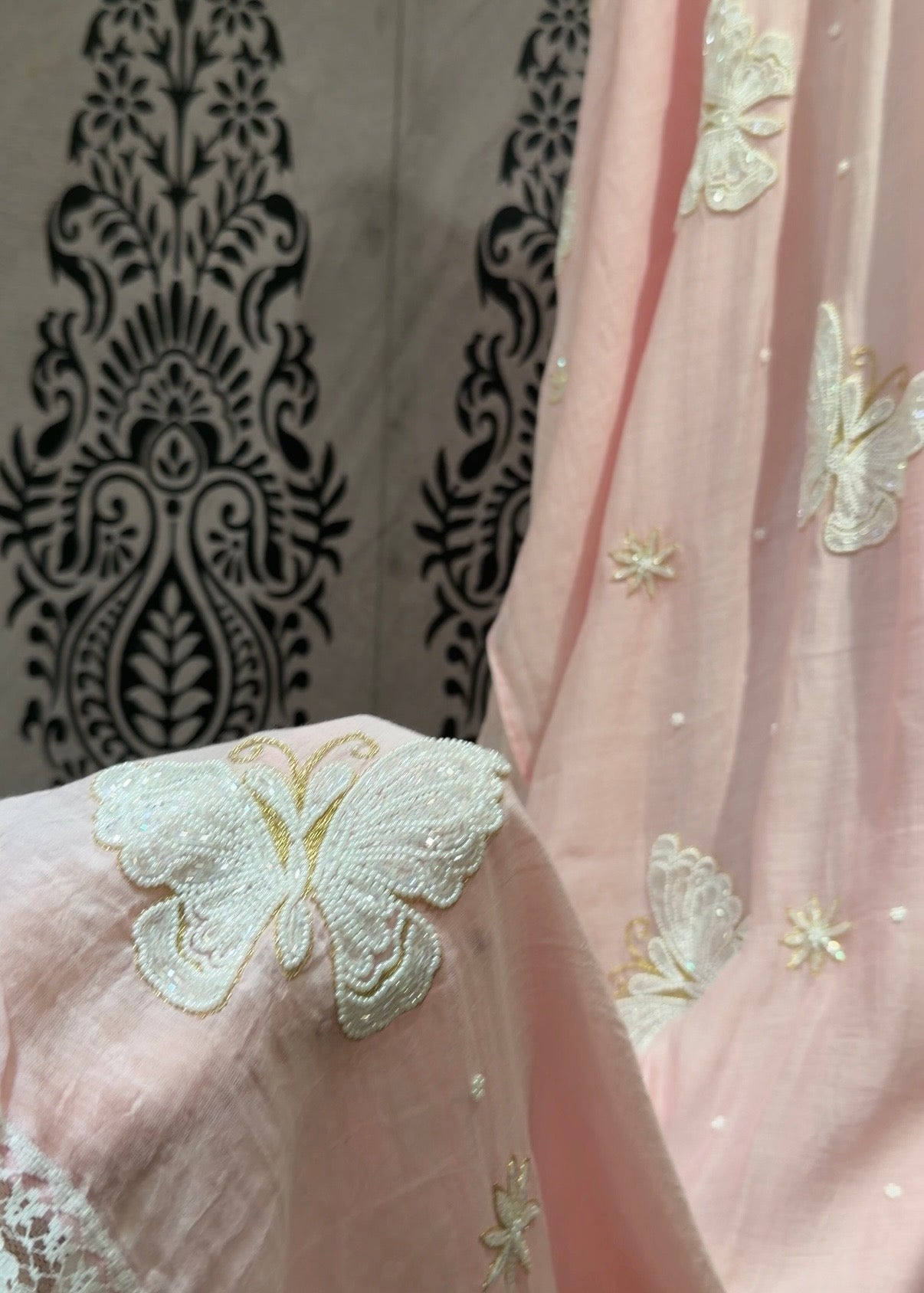 Ensemble Kurta Mulmul Rose Poudré Éthéré Flutter