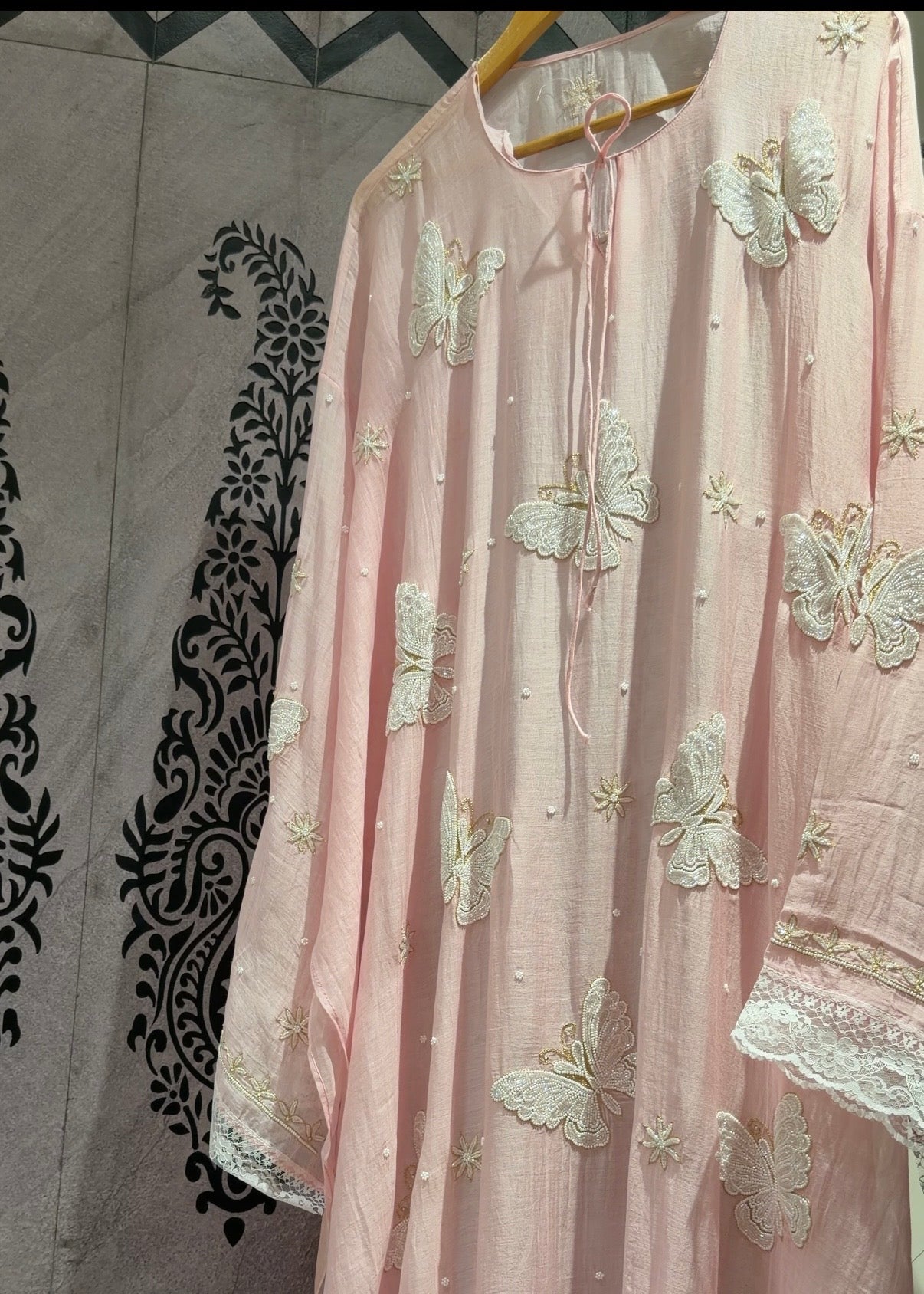 Ensemble Kurta Mulmul Rose Poudré Éthéré Flutter