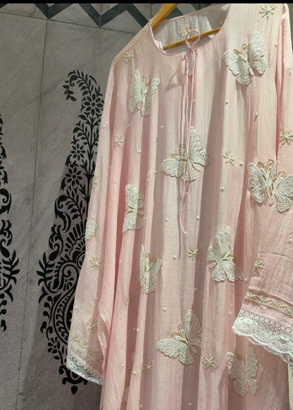 Ensemble Kurta Mulmul Rose Poudré Éthéré Flutter