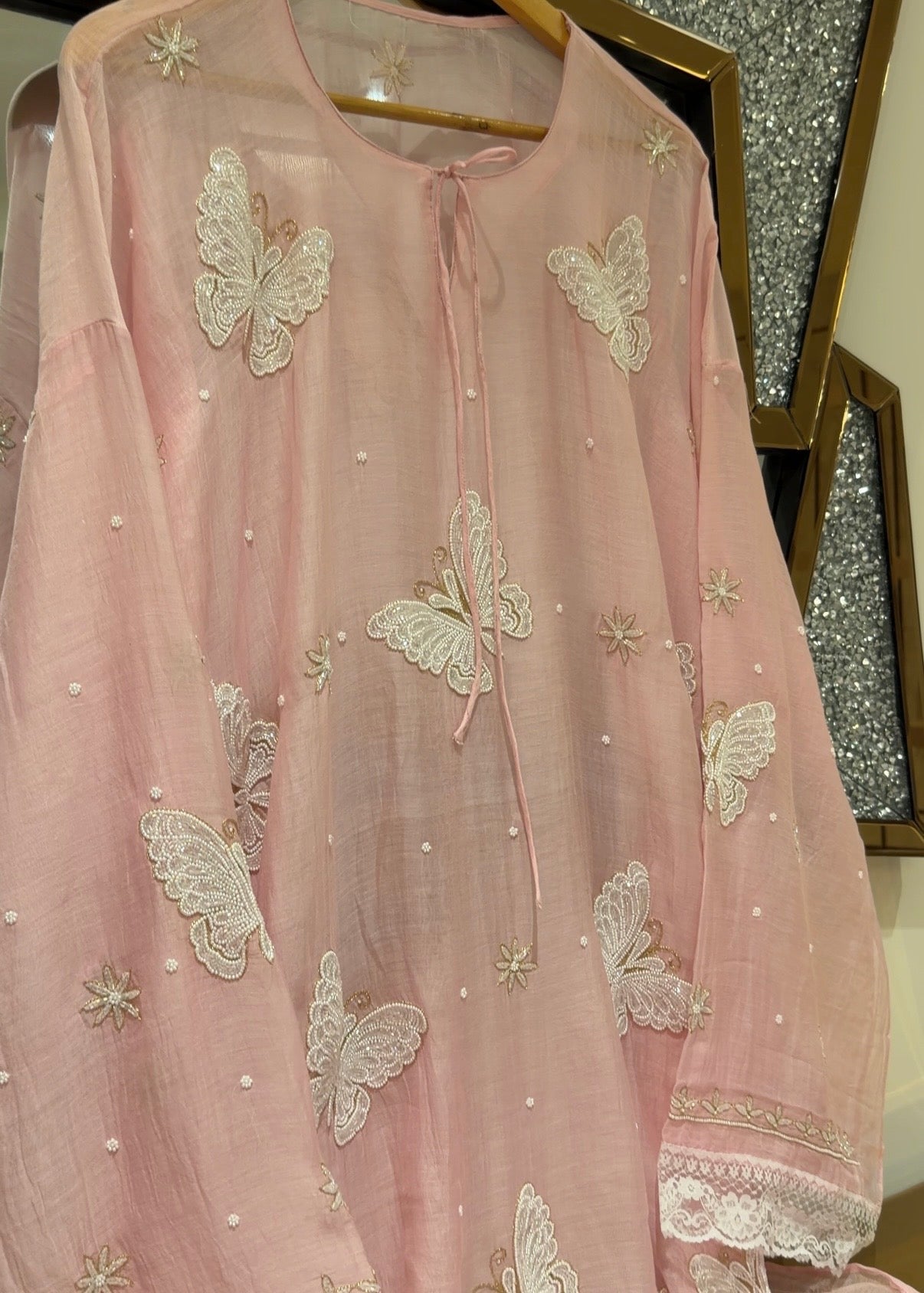 Ensemble Kurta Mulmul Rose Poudré Éthéré Flutter