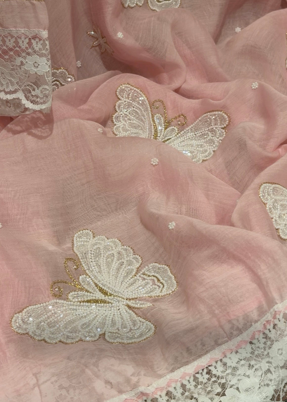 Ensemble Kurta Mulmul Rose Poudré Éthéré Flutter