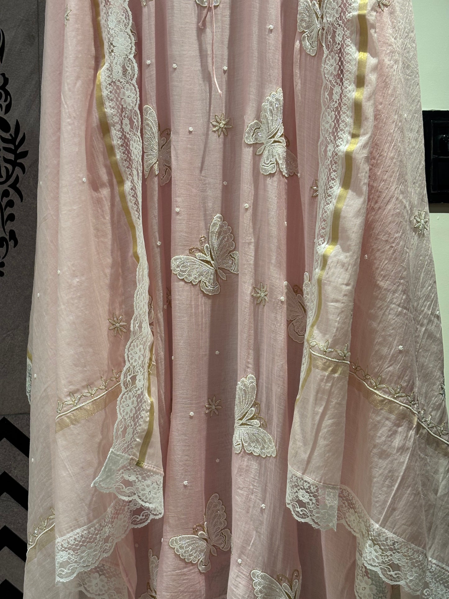 Ensemble Kurta Mulmul Rose Poudré Éthéré Flutter