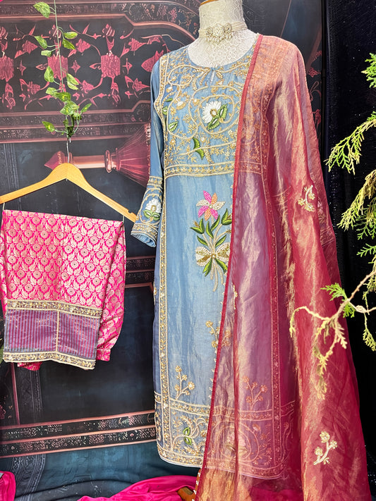 Tissue Kurta Set with Dupatta and Pants