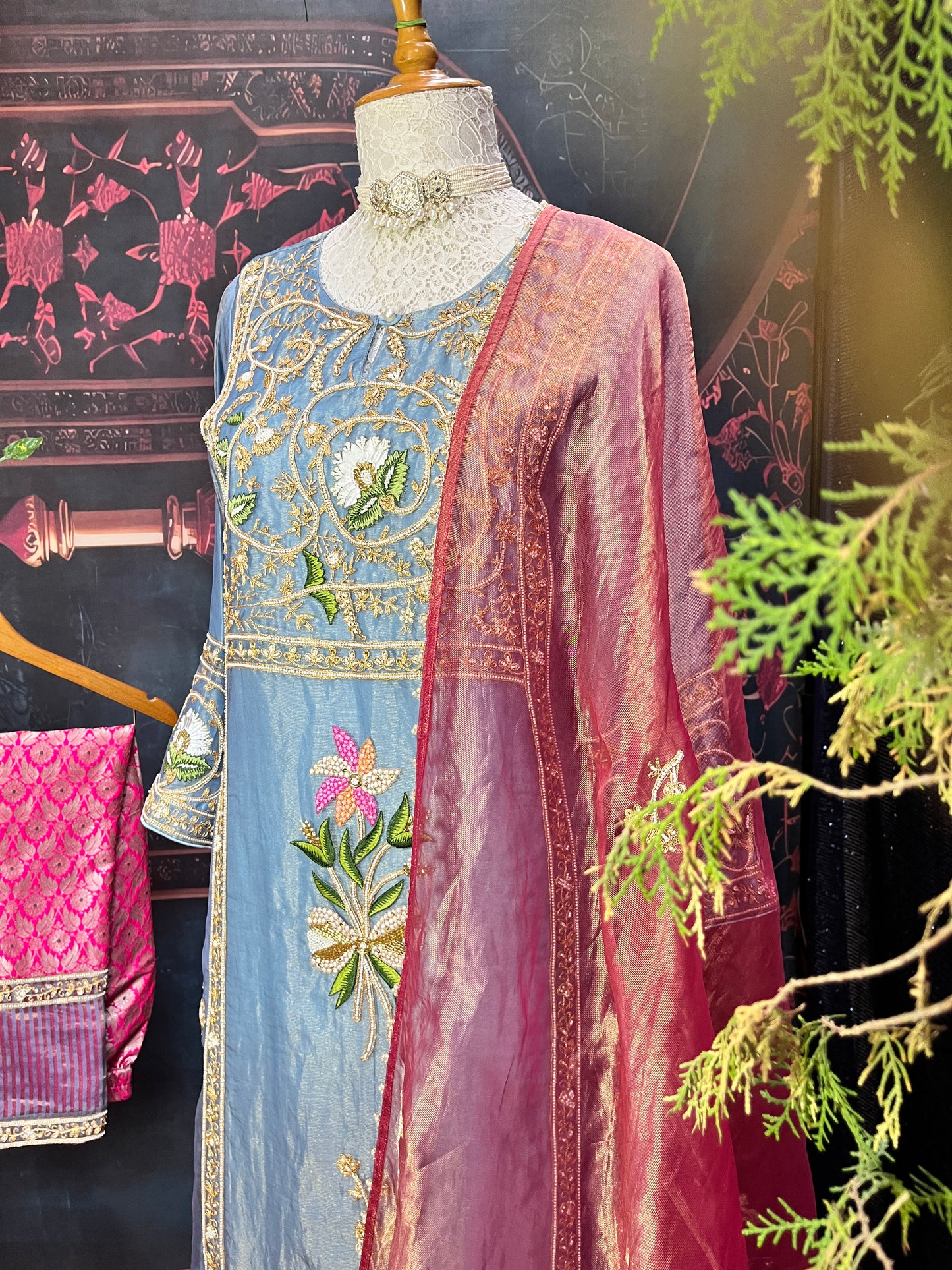 Tissue Kurta Set with Dupatta and Pants