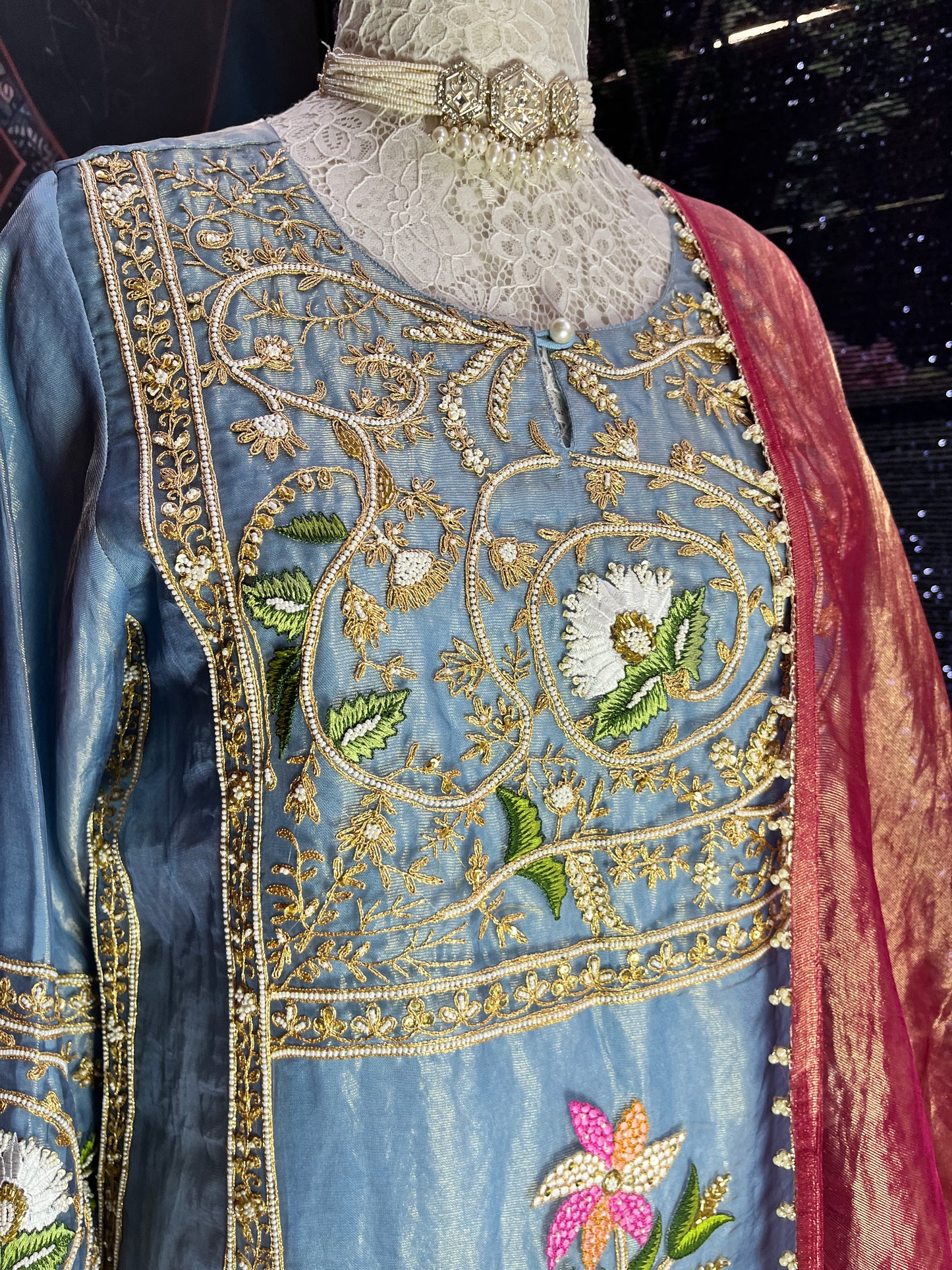 Tissue Kurta Set with Dupatta and Pants