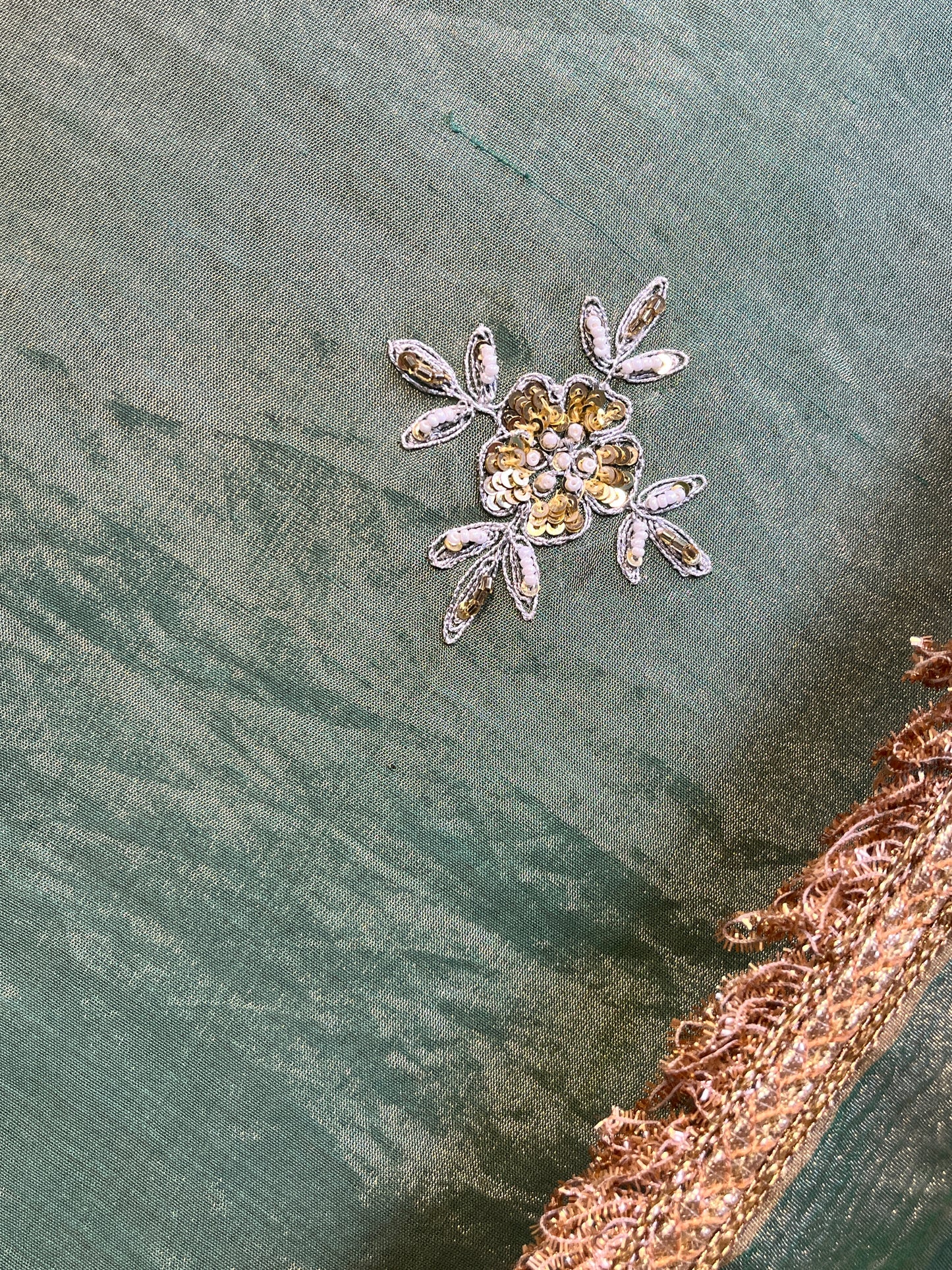 Pista Green Tissue Kurta Set with Multicolor Dupatta & Brocket Pants