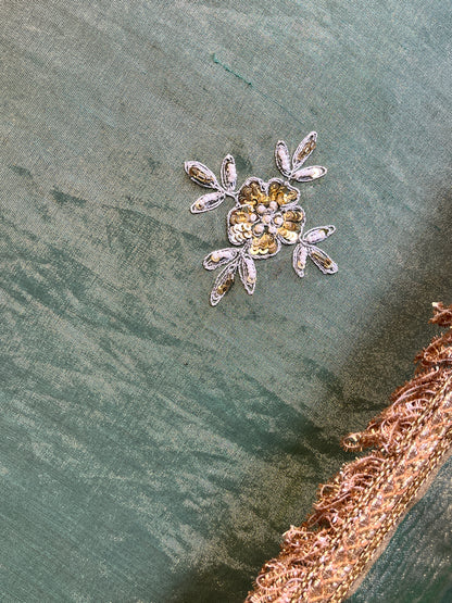 Pista Green Tissue Kurta Set with Multicolor Dupatta & Brocket Pants