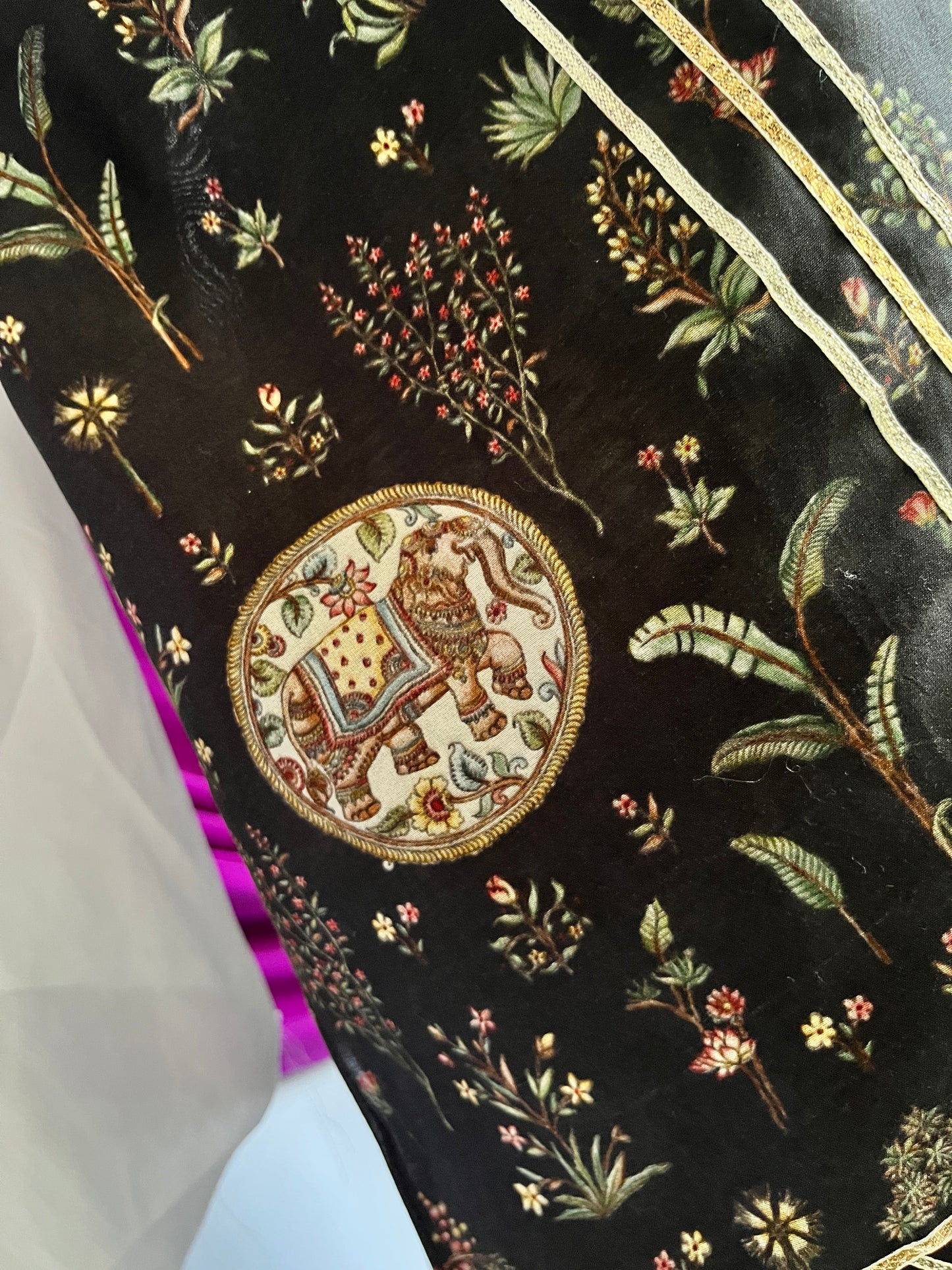 Black Digital Print Suit with Green Mulmul Dupatta