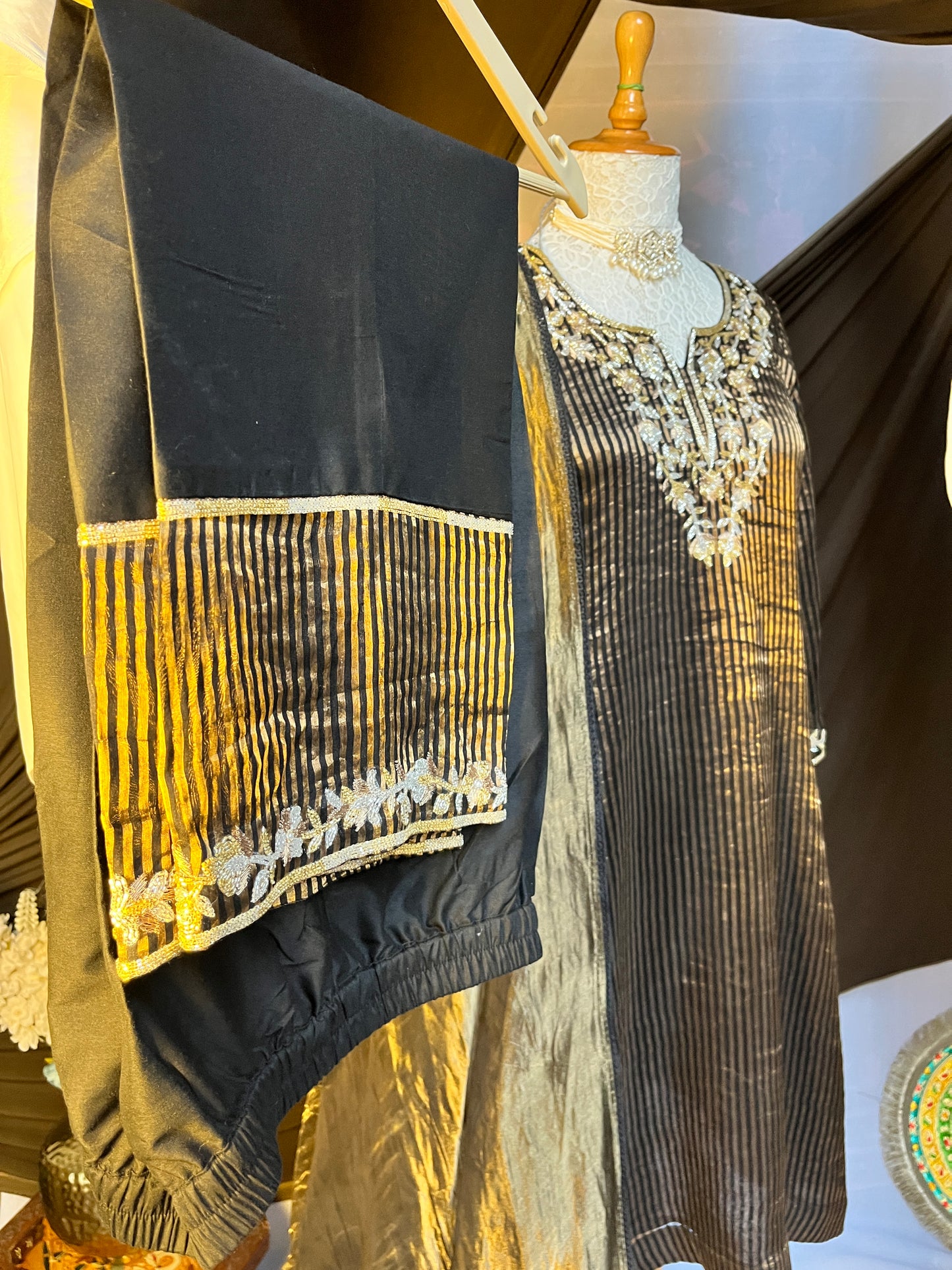 Black and Golden Tissue Kurta Set