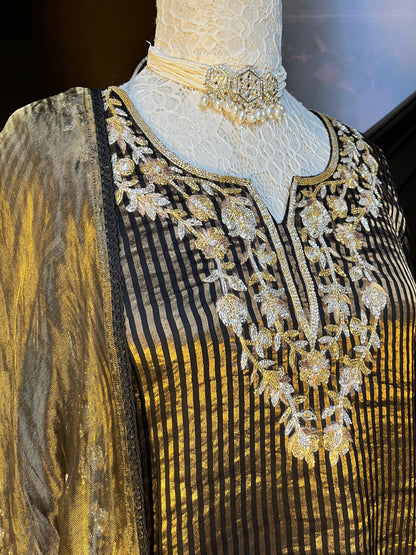 Black and Golden Tissue Kurta Set