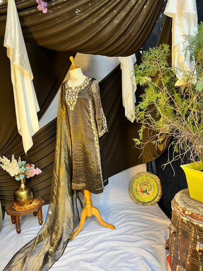 Black and Golden Tissue Kurta Set