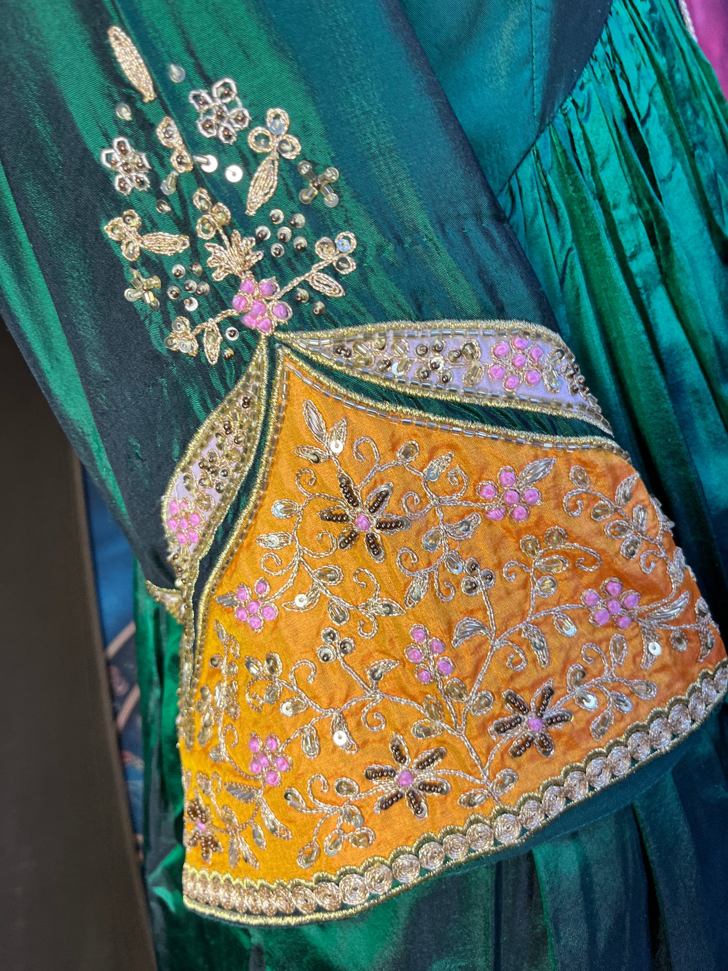 Vibrant Festive Green Silk Anarkali Set (Set of 3)