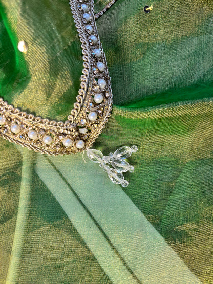 Vibrant Festive Green Silk Anarkali Set (Set of 3)