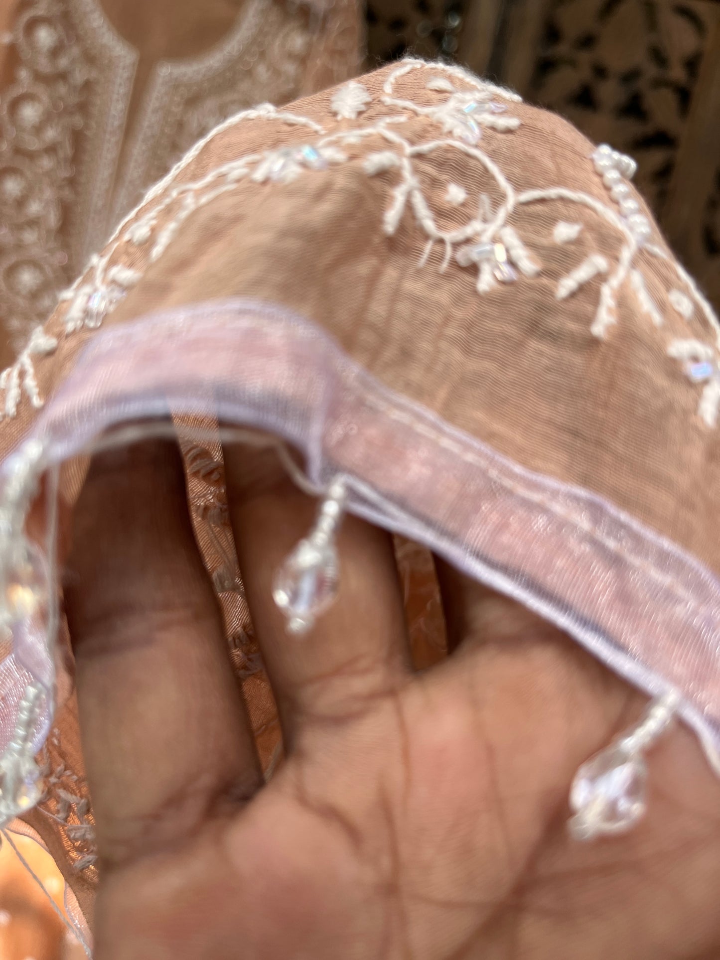 Mulmul Kurta Set with Hand Chikankari & Pearl Moti Work Heavy Jaal Dupatta (Set of 3) (Unstitched)