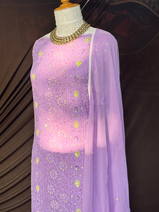 Lavender Georgette Straight Kurta Set