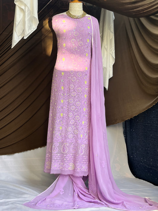Lavender Georgette Straight Kurta Set