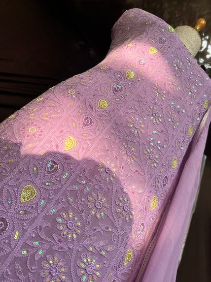 Lavender Georgette Straight Kurta Set