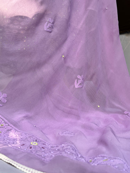 Lavender Georgette Straight Kurta Set