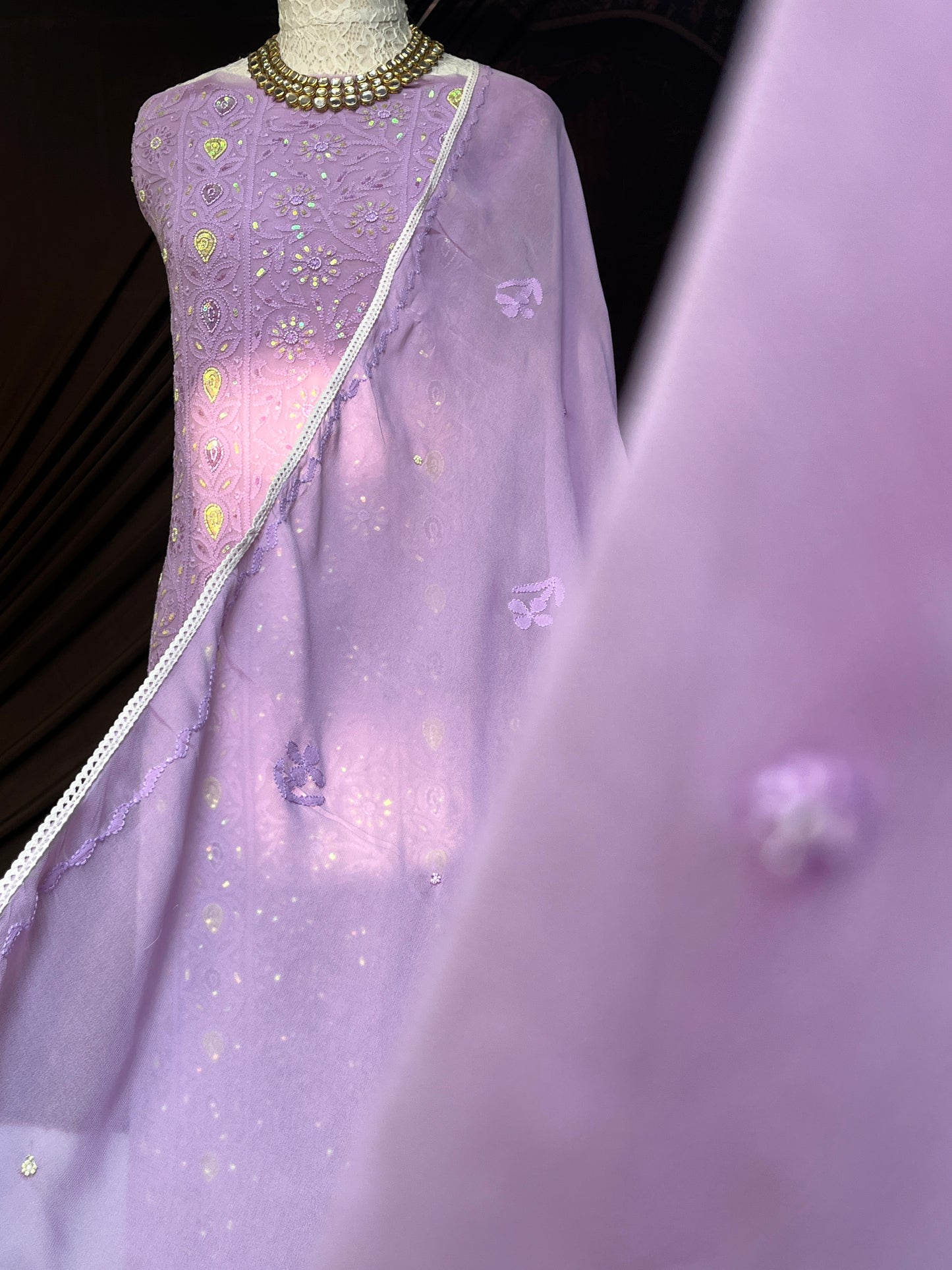 Lavender Georgette Straight Kurta Set