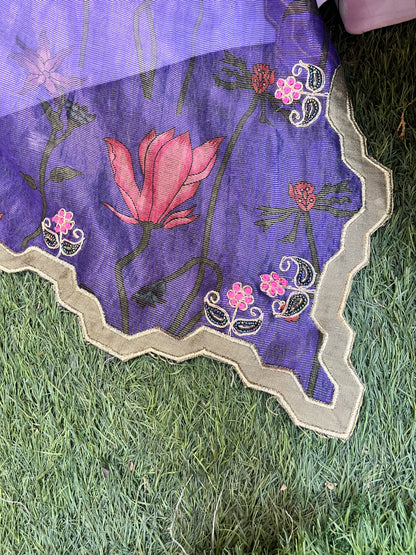 Olive Green Silk Gathered Anarkali With Zari Tissue Dupatta