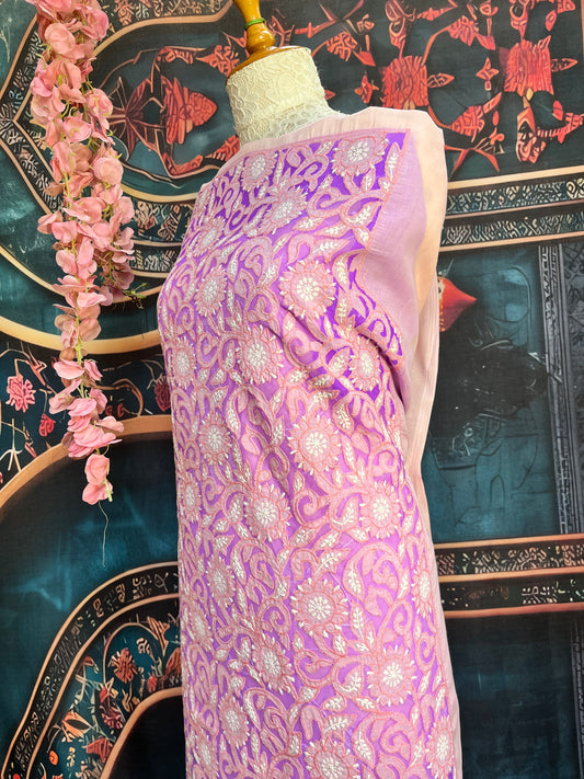 Pure unstitch cotton kurta with beautiful & fine chikankari net appliqué work