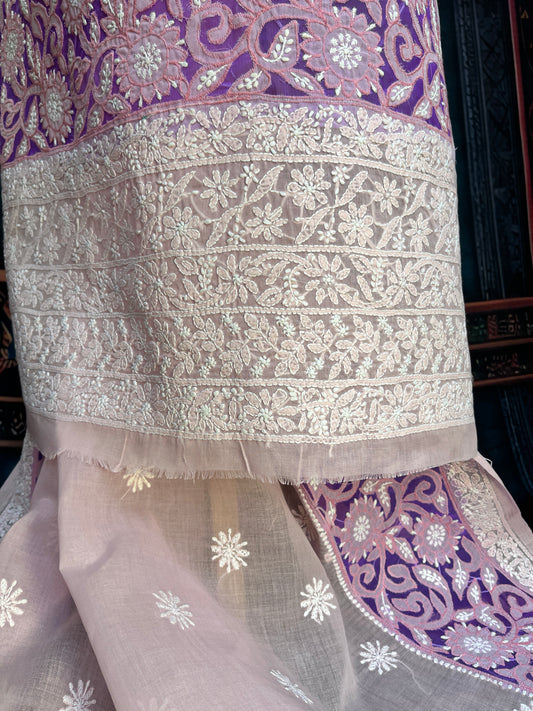 Pure unstitch cotton kurta with beautiful & fine chikankari net appliqué work