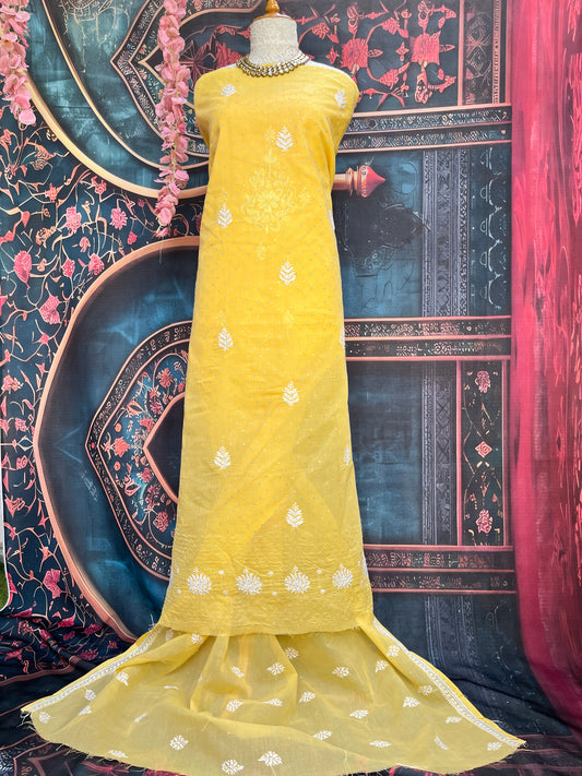 Yellow unstitched cotton kurta