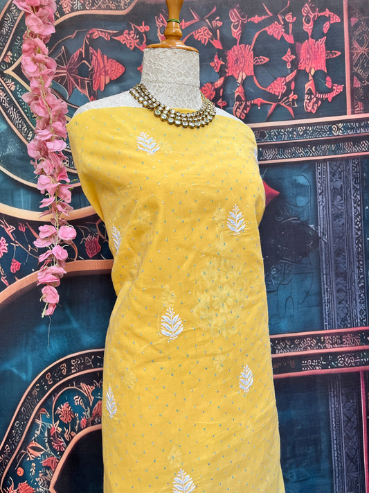 Yellow unstitched cotton kurta