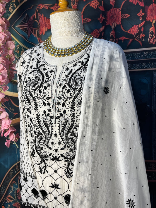 Ivory Anarkali with heavy black cutdana embroidery
