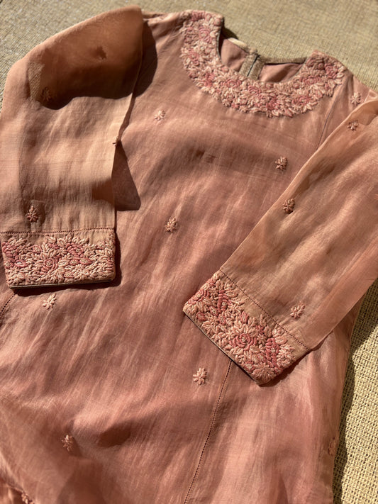 Peach Chanderi Silk Kurta Set