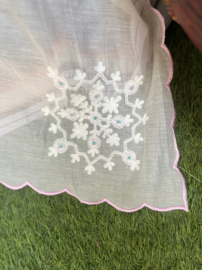 Pink Short Kurta Set with delicate thread and mirror work