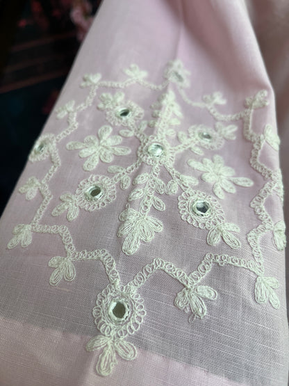 Pink Short Kurta Set with delicate thread and mirror work