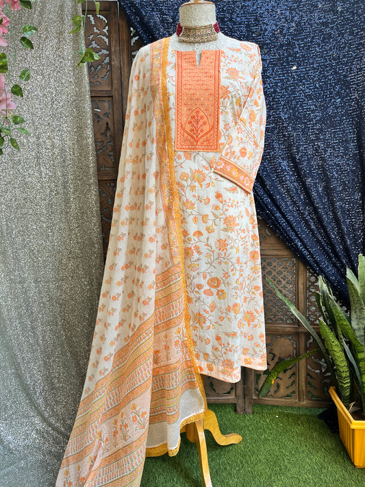 Orange floral printed kurta set
