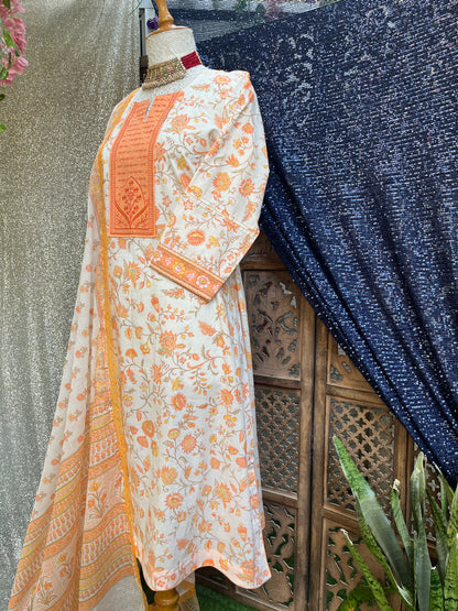 Orange floral printed kurta set