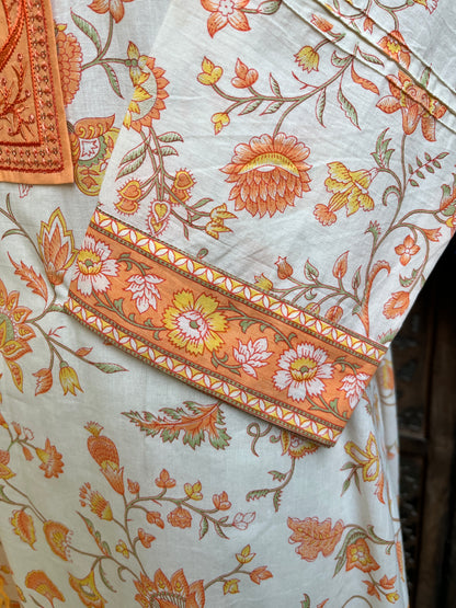 Orange floral printed kurta set