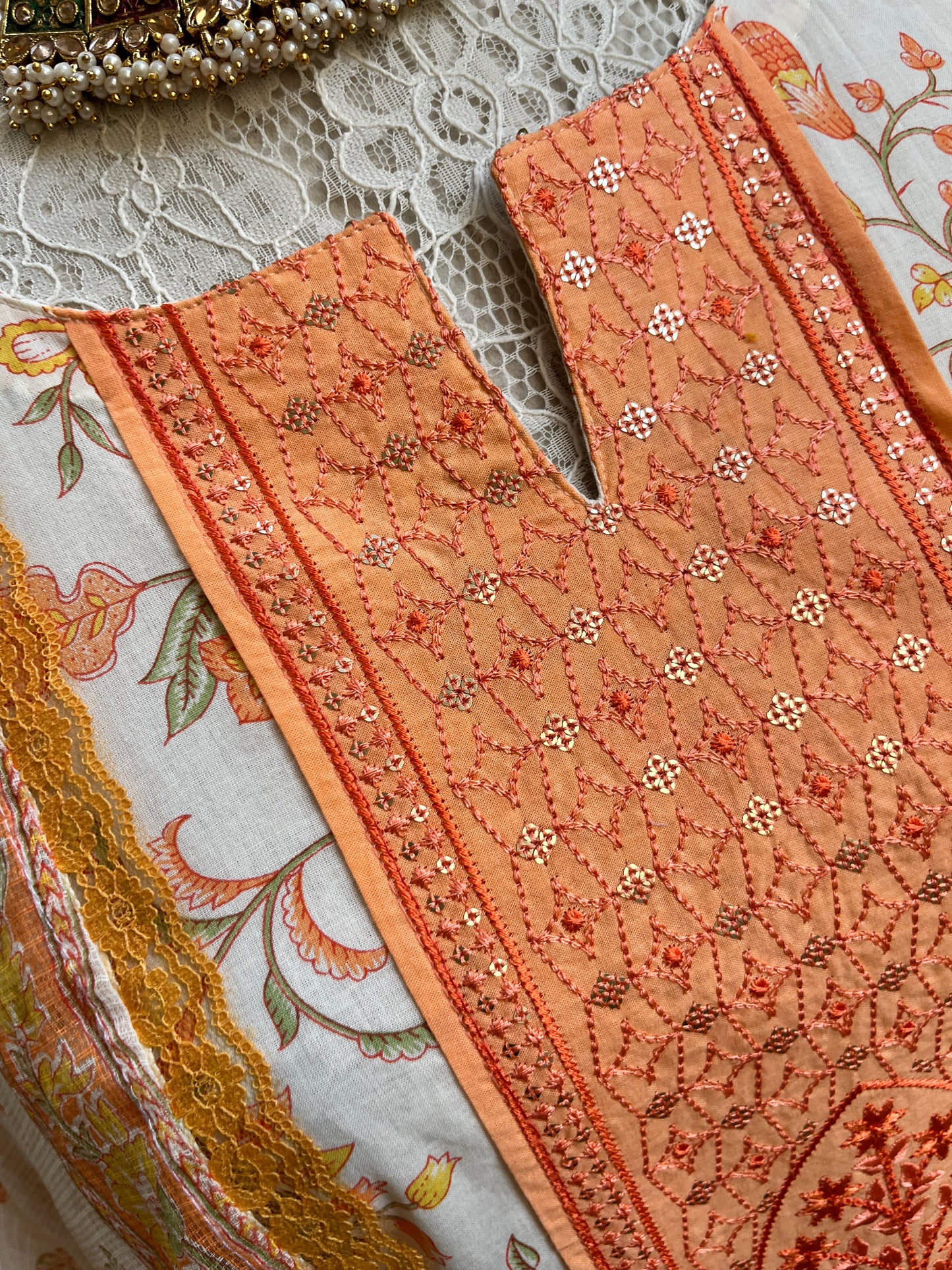 Orange floral printed kurta set