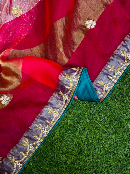 Turquoise and rani pink kurta set