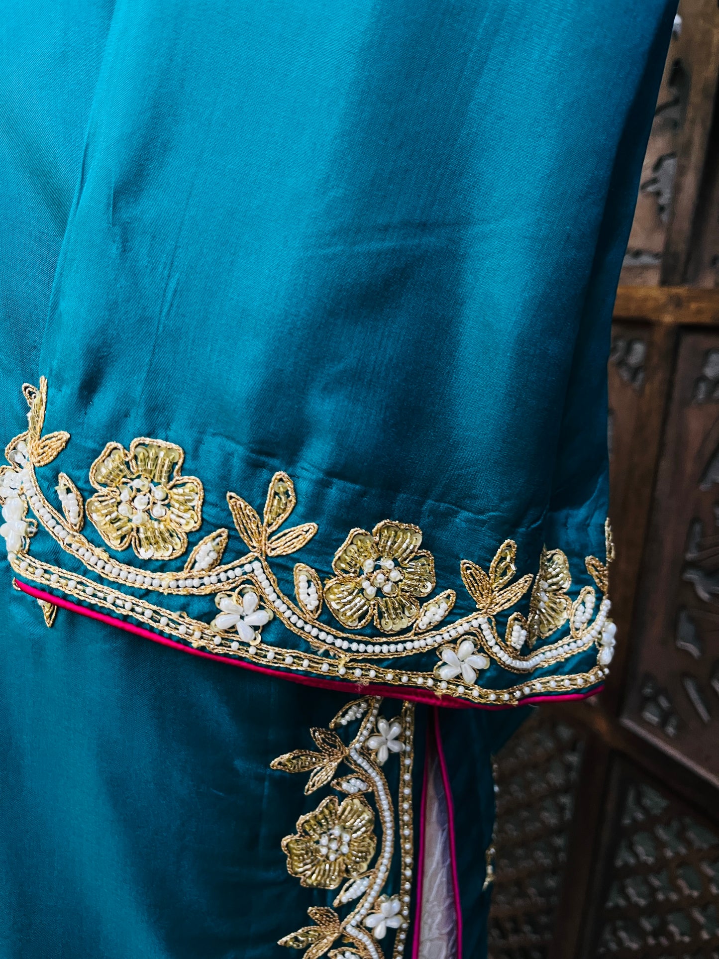 Turquoise and rani pink kurta set