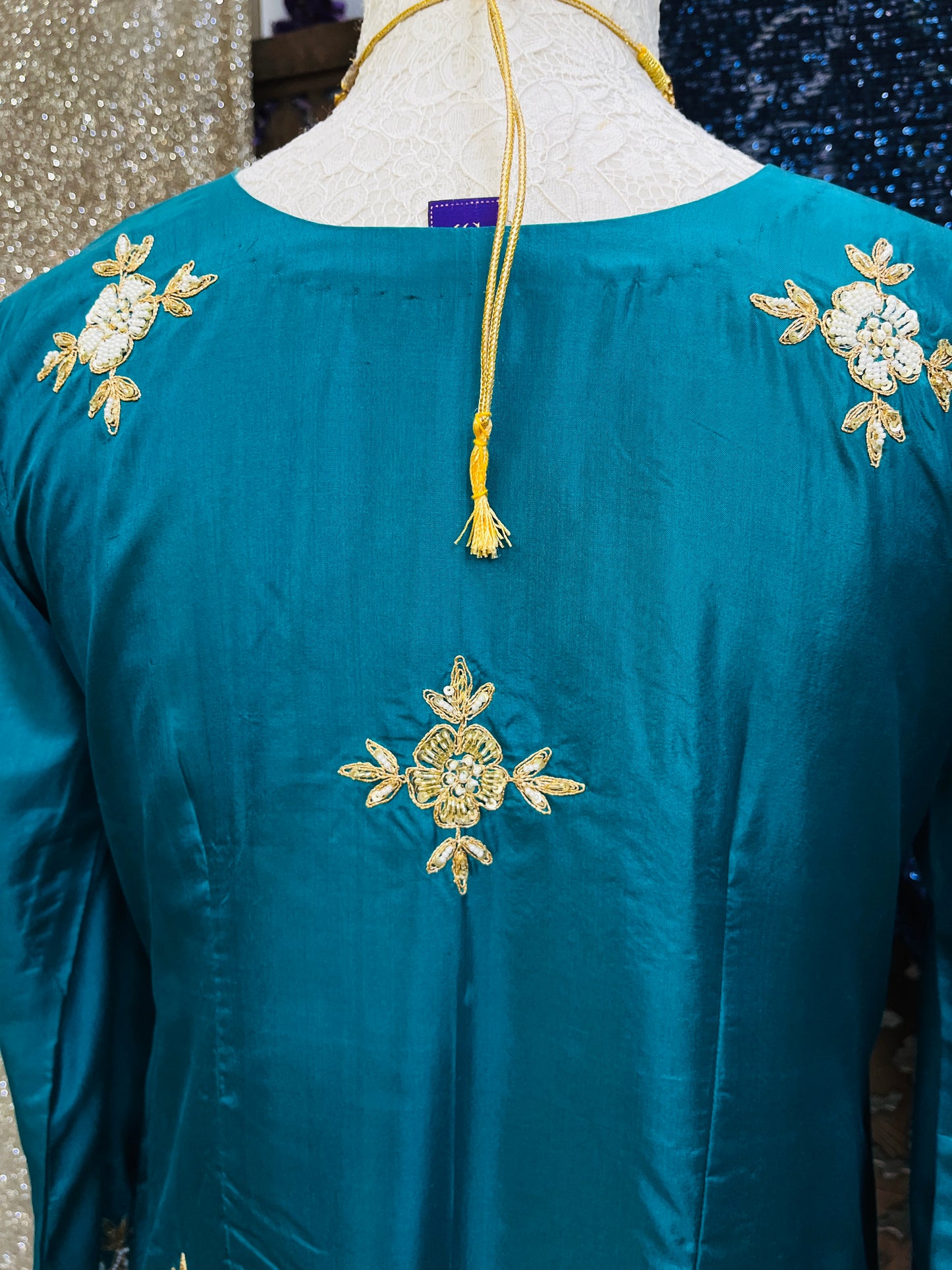 Turquoise and rani pink kurta set