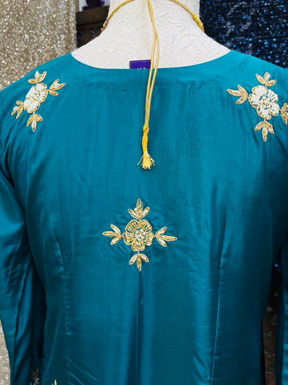Turquoise and rani pink kurta set