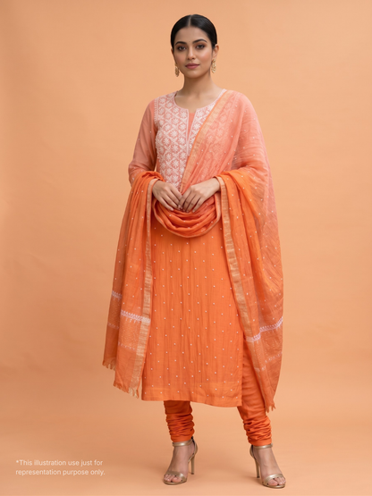 Pure Ombre Mulmul Kurta Set with Handcrafted Chikankari & Pearl-Cutdana Work with Embroidered Dupatta (Set of 3) (Unstitched)
